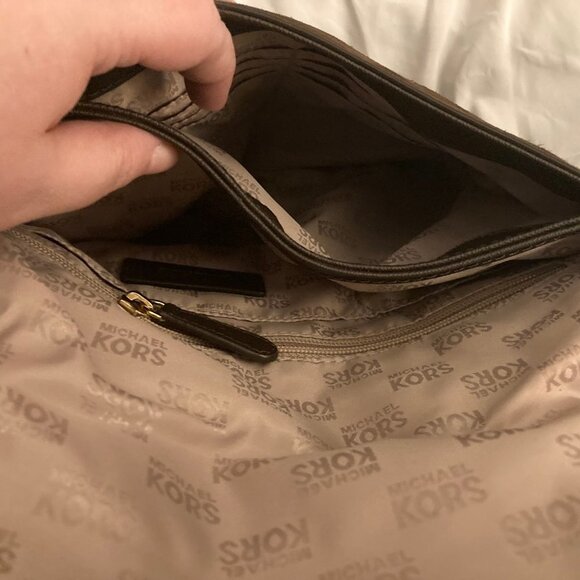 NWOT MICHAEL KORS Bedford Embossed Python Brown Suede Shoulder Handbag - Picture 7 of 12